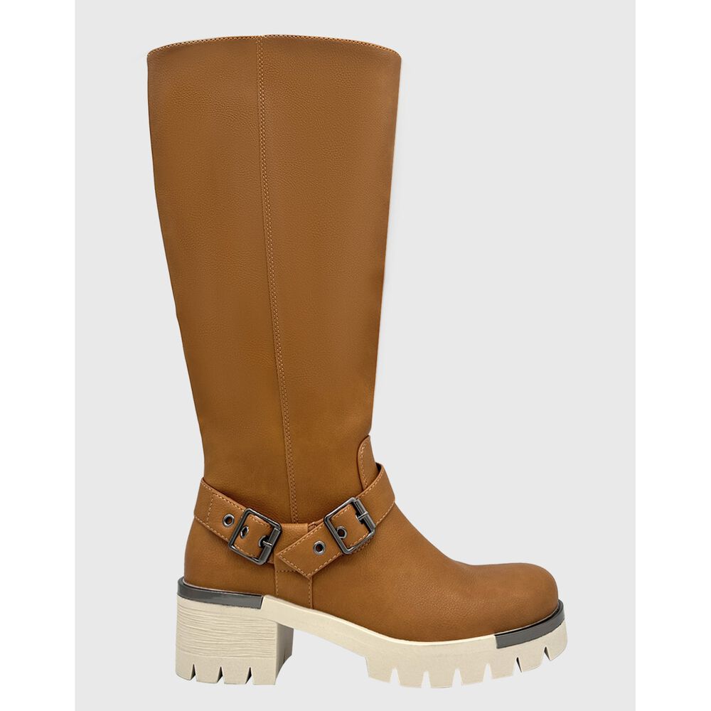 Bota Para Mujer Cafe Bajo La Rodilla Correa Con Hebilla image number 2.0